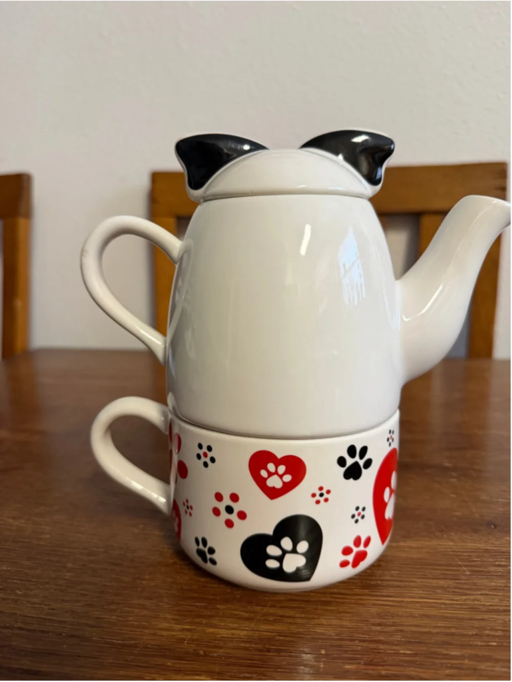 Temp-tations by Tara Dog Tea for One Teapot Mug Set Figural 15 Oz Paw Print Hear